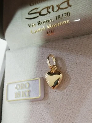 Splendido ciondolo cuore double face bombato in oro giallo 750 18 kt NUOVO  - Immagine 1 di 4