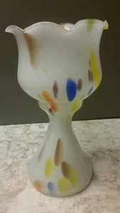 Vintage mundgeblasenes Glas mehrfarbig Spritzer Rüschenrand Votivkerzenhalter - Bild 1 von 5