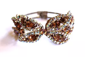 Large Vintage Rhinestone Glass Stone Butterfly Statement Clamper Bracelet - Picture 1 of 9
