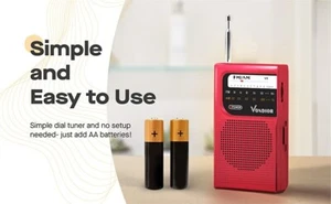 AM FM Battery Operated Portable Pocket Radio- Best Reception & Long Lasting-RED - Picture 1 of 4