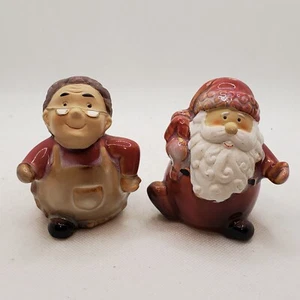 Mr. and Mrs. Claus Ceramic Salt And Pepper Shakers Glazed Dancing Cute - Picture 1 of 6