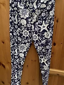 Lularoe TC leggings navy & white nautical anchors seahorse captains wheel - Picture 1 of 2