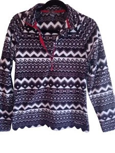 EDDIE BAUER Women's Black White Aztec Fleece 1/4 Zip Pullover Shirt Sz M Sweater - Picture 1 of 7