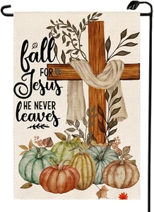 Thanksgiving Cross Pumpkins Garden Flag 12X18 Inch Double Sided Fall for Jesus H - Picture 1 of 1