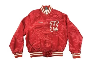 VINTAGE Satin Cheerleading Varsity Bomber Jacket Size Med - Red Cheerleader USA - Picture 1 of 12
