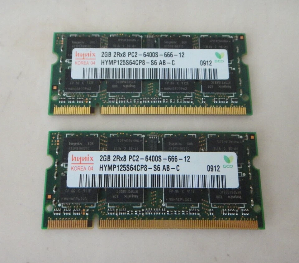 4GB 2x2GB HYNIX PC2-6400S-666-12 DDR2-800MHz 2Rx8 Laptop RAM Memory - Image 1 of 1