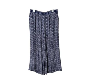 Anthropologie Hei Hei santa clara blue print wide leg pull on pants L relaxed - Picture 1 of 11