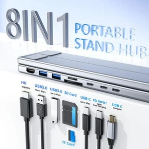 8 In 1 Laptop Stand USB C HUB Laptop Docking Station K8Q9 Support O2I5 U4U8 Y5V4 - Photo 1/14