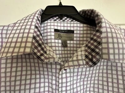 Jhane Barnes Mens Purple/Navy Checked Button Shirt Flip Cuff Slim Fit XXL - Image 1 of 4