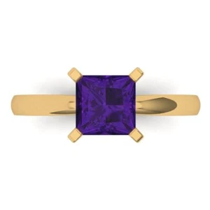 1.5Ct Princess Cut Natural Amethyst Solitaire Engagement Ring, 14K Yellow Gold - Picture 1 of 11