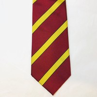 Ben Silver Charleston Silk Tie Woven Striped Burgundy Gold 57" x 3 1/2" Handmade