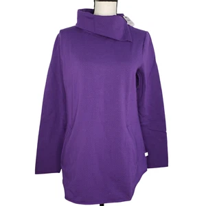 Talbots Pullover Sweatshirt NWT Medium Purple Polka Dot Pockets Split Neck - Picture 1 of 7
