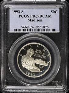 1993-S 50C Proof James Madison Commemorative Half Dollar PCGS PR 69 DCAM - Picture 1 of 8