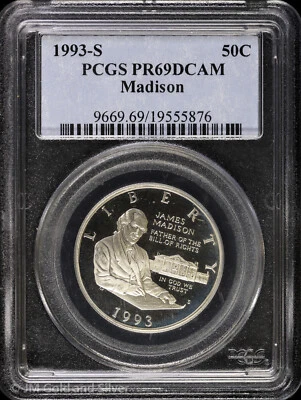 1993-S 50C Proof James Madison Commemorative Half Dollar PCGS PR 69 DCAM - Image 1 of 4