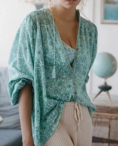 Blusa Spell And The Gypsy Talla M AU 10 US 6 Sundown en Turquesa Abotonada - Imagen 1 de 13
