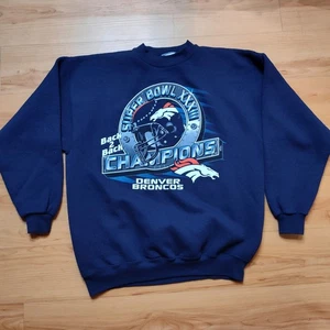 VINTAGE Denver Broncos Super Bowl 32 Champions Logo Athletic 90s Crewneck Sz L - Picture 1 of 6