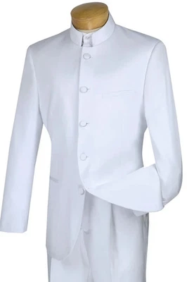 VINCI White Men's Regular Fit Men's 2 Piece Banded Collar Tuxedo NEW - Image 1 of 2