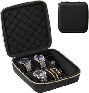 Reise Uhrenetui, 4 Fächer Hartschalen Aufbewahrungsbox für Uhrenbrillen Zubehör, - Bild 1 von 8