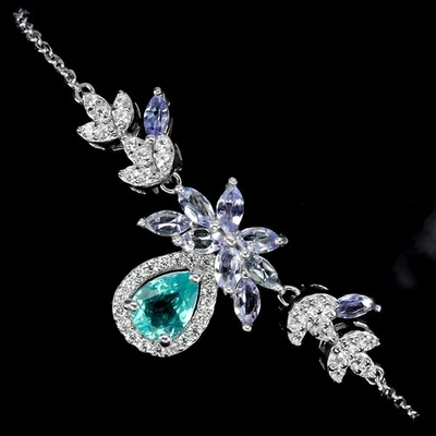 925 Пробы браслет груши параиба синий топаз танзанит драгоценный камень 7,5 дюйма - Изображение 1 из 4