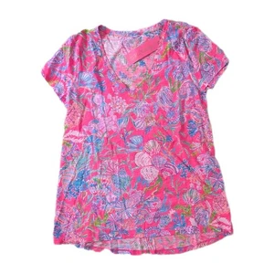 NWT LILLY PULITZER Etta V-neck Pink Isle Shell Me Something Good Medium - Picture 1 of 7