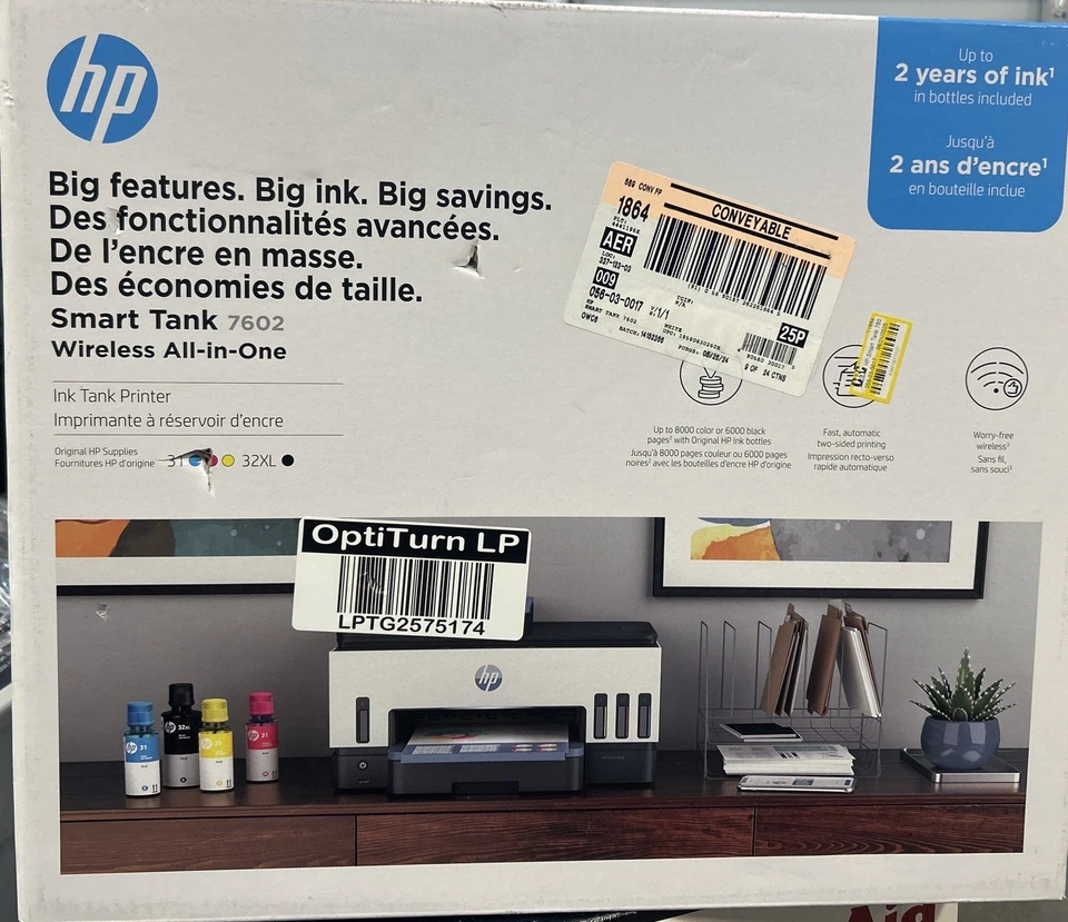 HP Smart Tank 7602 All-in-One InkJet Printer, Color Mobile Print, Copy, Scan NEW - Image 1 of 4