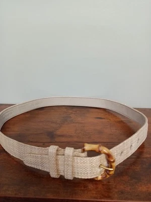 Vintage Talbots Beige Leather Raffia Belt Womens Large Boho  - Image 1 of 3