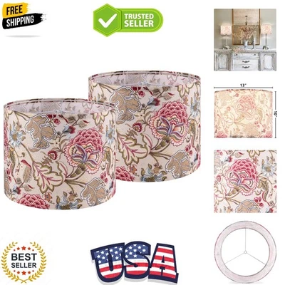 GOSO 2 件花卉涤纶鼓灯罩套装 - 13 英寸 x 10 英寸优雅照明 — 第 1/4 张图片