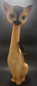 Statuina gatto ceramica occhio grande collo lungo moderna vintage metà secolo 18" con baffi - Foto 1 di 18
