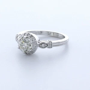 1.6 CT LAB-CREATED DIAMOND E/VS2 ROUND CUT 14K WHITE GOLD PRONG HALO ACCENT RING - Picture 1 of 3