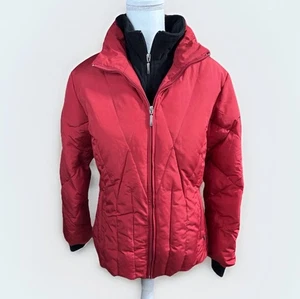 Larry Levine Women’s S Down Puffer Jacket Red Quilted Fleece Lined Winter Coat - Picture 1 of 11