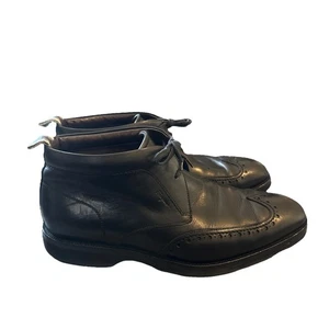 SALVATORE FERRAGAMO Tg 8 Tramezza Chukka Boot Nero Pelle Brogue Scarpe a coda di rondine - Foto 1 di 15