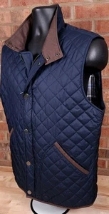 Brooks Brothers Quilted Vest Jacket Mens Medium Thermore Navy Blue Plaid Lined - Picture 1 of 9