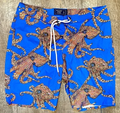 Abercrombie & Fitch Men's Octopus Print Blue Board Swim Shorts Trunks A&F - Image 1 of 4