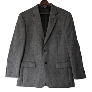 Joseph & Feiss Gold Jacket Blazer Lambswool Mens 42R Gray Black Herringbone - Picture 1 of 12