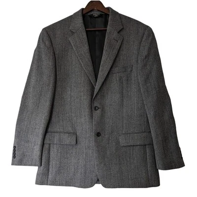 Joseph & Feiss Gold Jacket Blazer Lambswool Mens 42R Gray Black Herringbone - Image 1 of 4