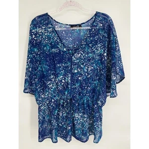 a.n.a Floral Print Blouse Sheer Flowy Top V Neck Blue Teal Size Medium - Picture 1 of 8