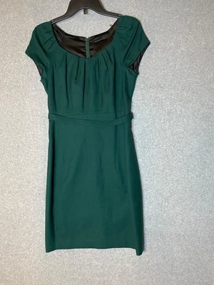 Elie Tahari Sheath Dress 4 Wool Green Holiday Knee Length Cap Sleeve Belted - Image 1 of 4