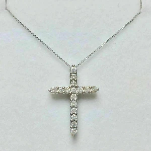 1.00 Ct Round Cut Diamond Cross Pendant Free Chain 14K White Gold Plated - Picture 1 of 4