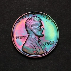 1962-P Toned Proof Lincoln Memorial Cent Penny with Rainbow Toning (8-79) - Picture 1 of 2