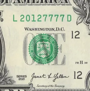 Four in a Row 7s Fancy Serial Number One Dollar Bill Year Date Note 2012 - Picture 1 of 12