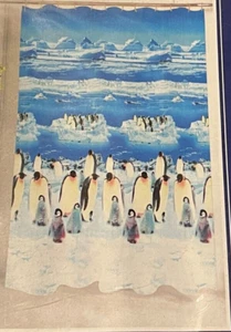 Blue White Ice Penguin Bird Polar Fabric Bath Shower Curtain Bathroom Decor - Picture 1 of 2