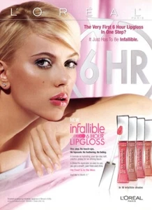 2008 L'oreal maquillaje Scarlett Johansson brillo labial 1 página MAGAZINE AD - Imagen 1 de 1