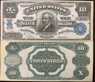 Reproduction Copy 1908 $10 Silver Certificate Tombstone Hendricks US Read Below! - Image 1 of 4