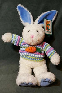CHOSUN INTERNATIONAL White Blue Bunny Rabbit w/ Carrot Sweater Plush Toy 12" - Picture 1 of 5