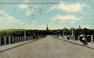 Main Approach New Mulberry Street Bridge Harrisburg Pennsylvania PA Postcard - Picture 1 of 2