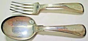 VTG GORHAM OLD FRENCH 1904 STERLING SILVER 925 BABY FORK SPOON SET MONO - Picture 1 of 8