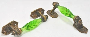 Antique Brass Cut Glass Door Handles Pair Original Old Hand Crafted Hardware - Picture 1 of 9