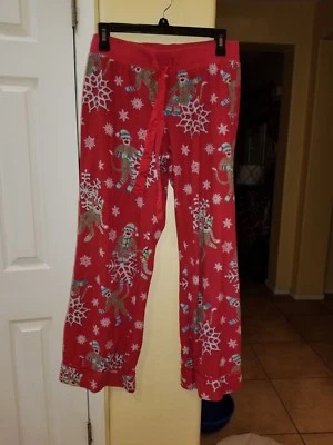 Pantalones de pijama polar Nick and Nora "Sock Monkey's w/Snowflakes" - talla M Foto 1 de 4