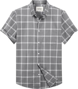 Men's Short Sleeve Oxford Shirt Regular Fit Button-Down Collar with Chest Pocket - Picture 1 of 47