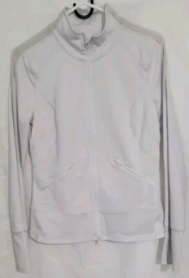 Chaqueta deportiva Zella para mujer blanca con cremallera completa ropa deportiva bolsillos agujero para el pulgar talla M Foto 1 de 4